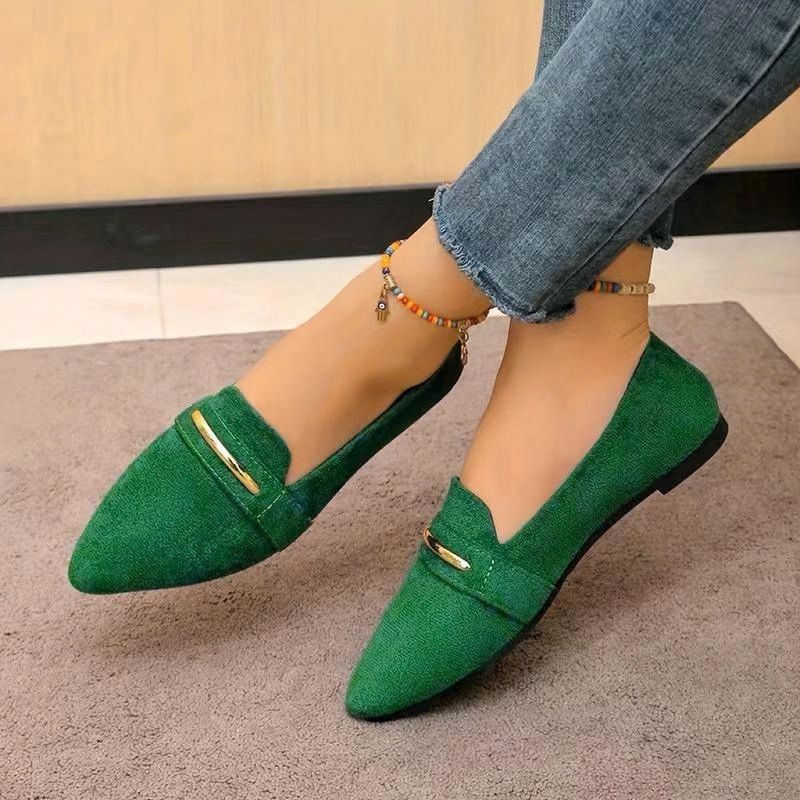 Green Pointed-Toe Flat Loafers on-foot view