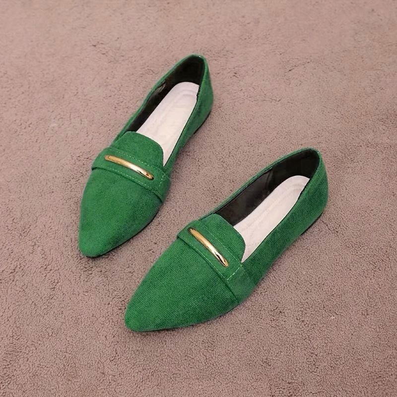 Green Pointed-Toe Flat Loafers pair view