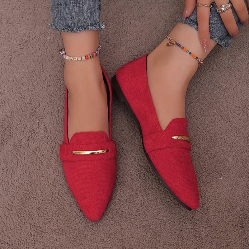 Red Pointed-Toe Flat Loafers on-foot view