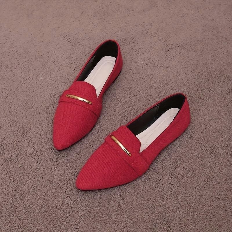 Red Pointed-Toe Flat Loafers pair view