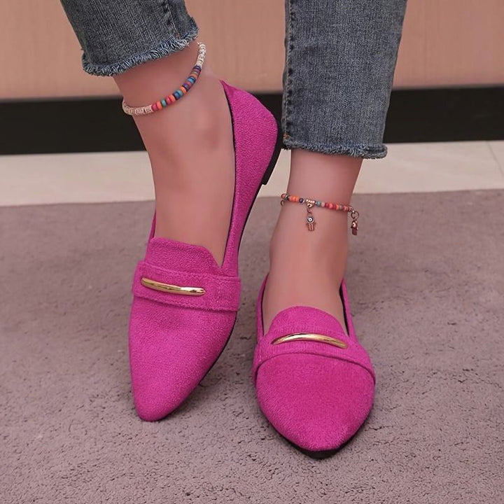 Pink Pointed-Toe Flat Loafers on-foot view