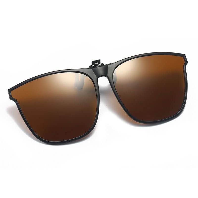 Polarized Clip-On Sunglasses attached to eyeglasses detail