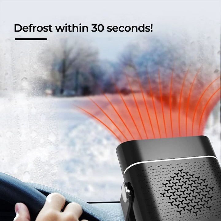 Portable car heater defrosting a windscreen