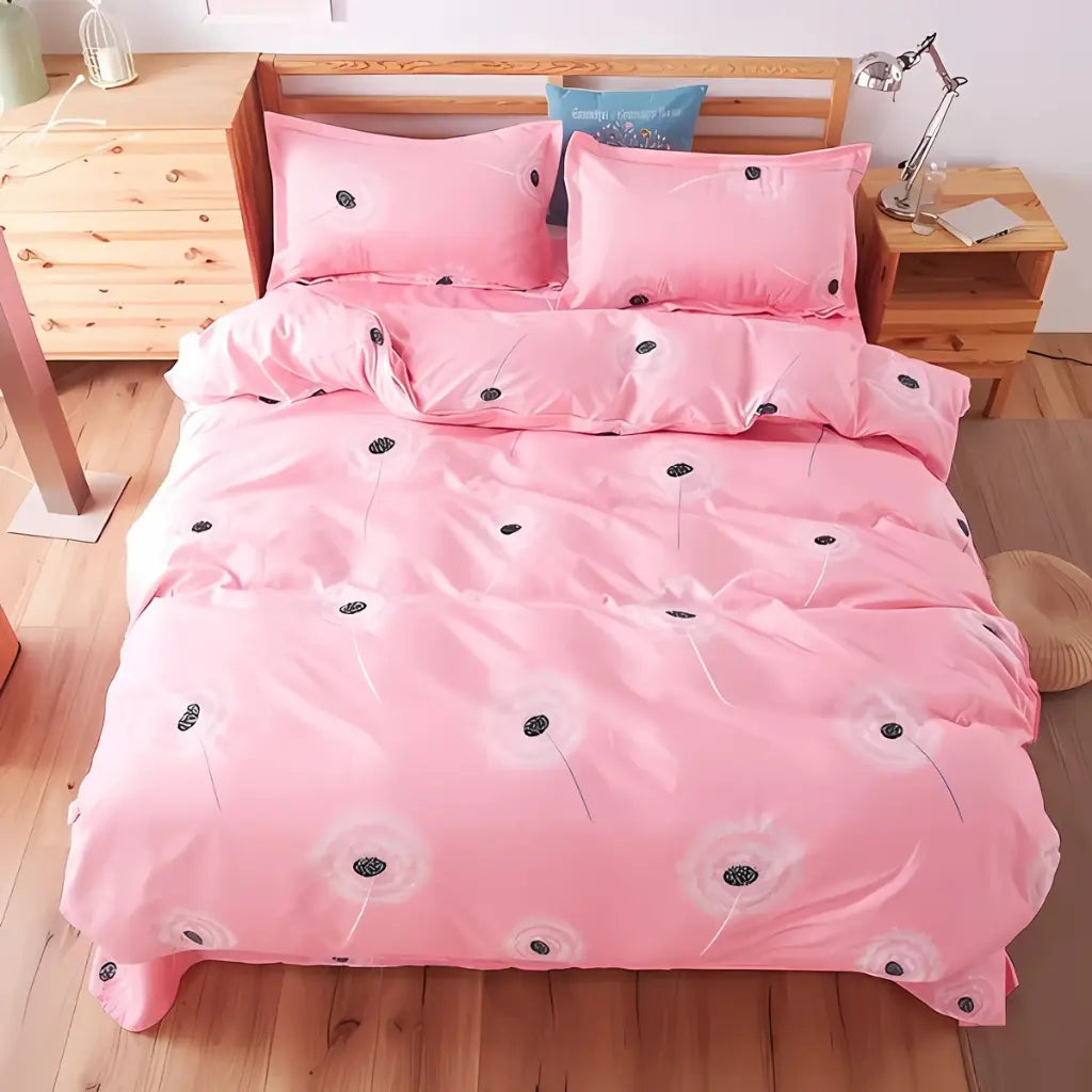 Baby Pink Daisy Print Acetate Duvet Cover bedroom lifestyle