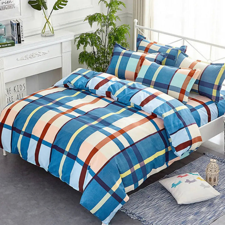 Blue Plaid Acetate Duvet Cover on bed