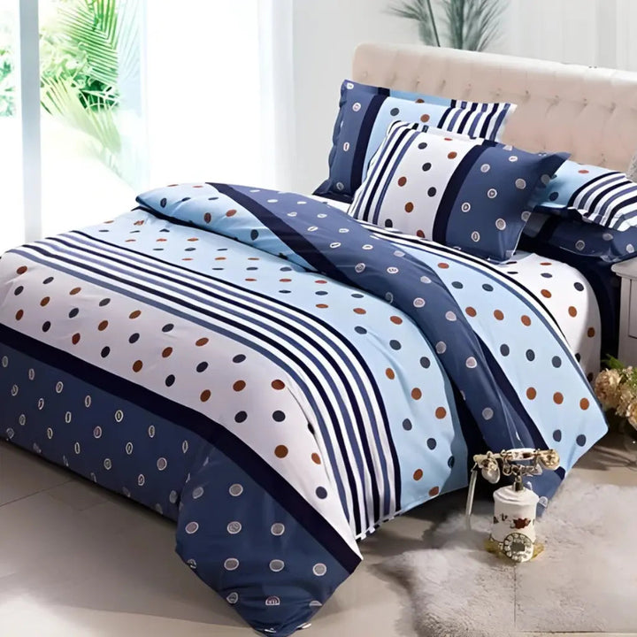 Dark Blue Star Print Acetate Duvet Cover on bed
