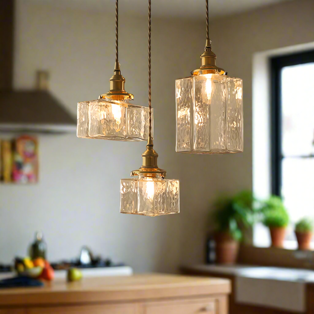 Retro Savoy Glass Pendant Light: Textured Sculptural Forms & Brass Finish for Modern Interiors