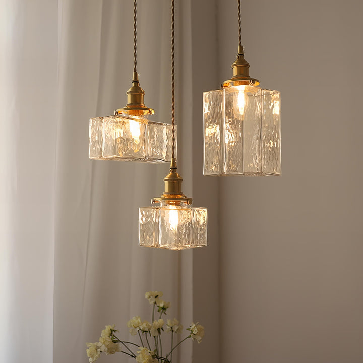 Retro Savoy Glass Pendant Light: Textured Sculptural Forms & Brass Finish for Modern Interiors
