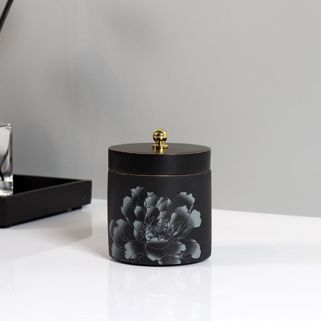 Black Peony Resin Bathroom Set liquid dispenser