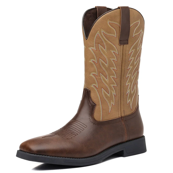 Khaki Pull-On Cowboy Boots side view