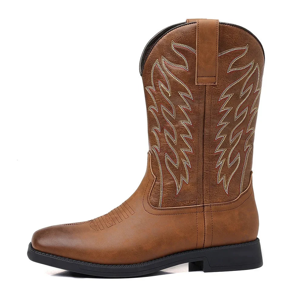 Brown Pull-On Cowboy Boots side view