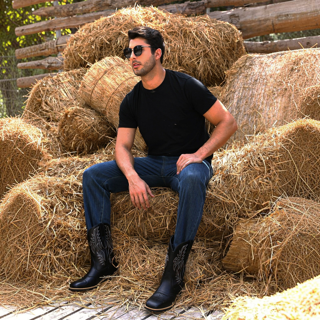 Black Pull-On Cowboy Boots worn outdoor lifestyle