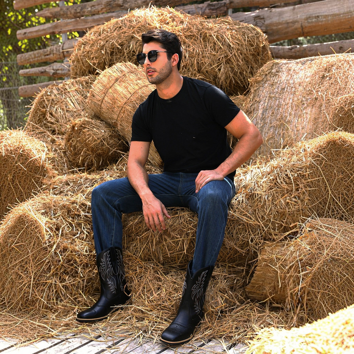 Black Pull-On Cowboy Boots worn outdoor lifestyle