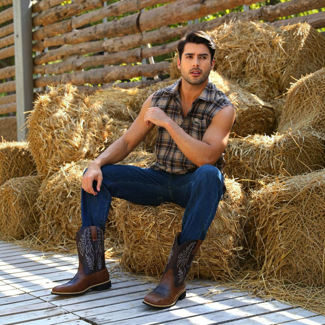 Brown Pull-On Cowboy Boots worn outdoor lifestyle