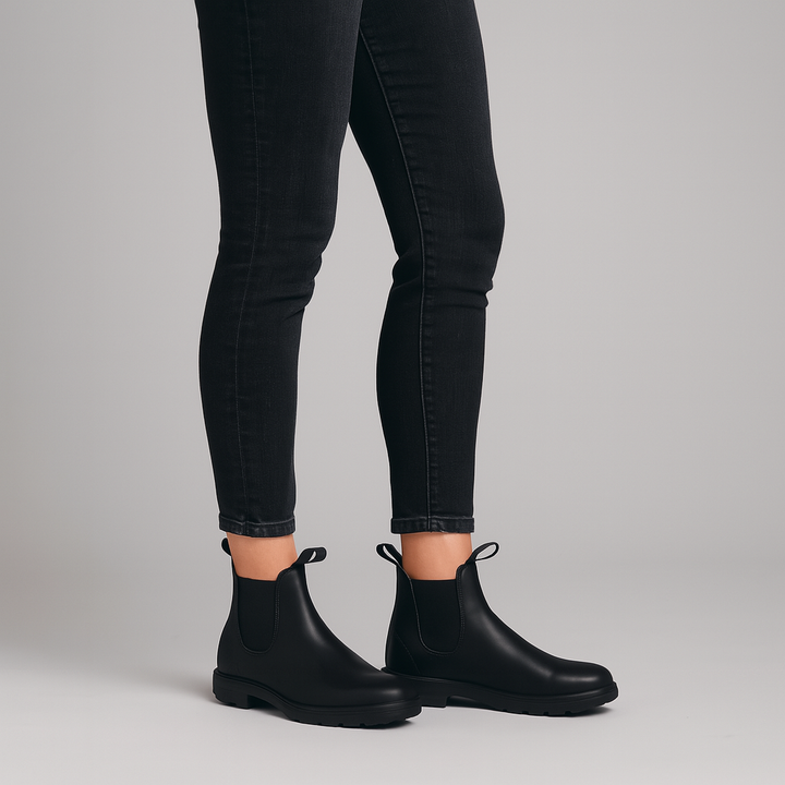 Black Pull-Tab Chelsea Boots worn with jeans