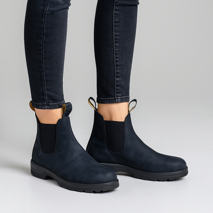 Gray Pull-Tab Chelsea Boots worn with jeans