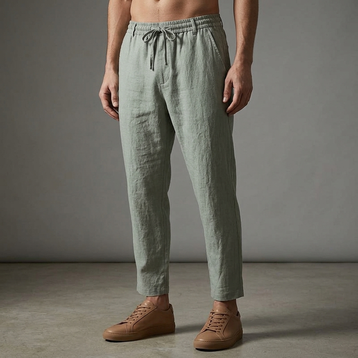 White Linen Drawstring Trousers alternate view