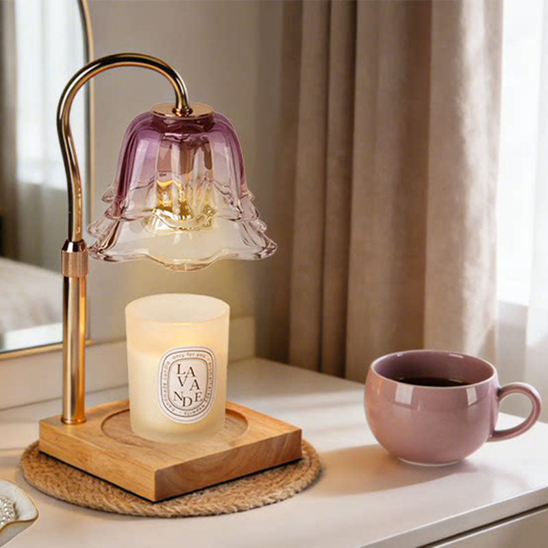 Purple Glass Wax Warmer Lamp on nightstand lifestyle