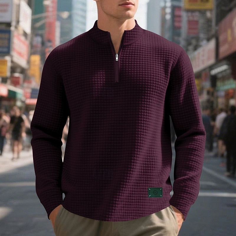 Waffle-Knit Quarter-Zip Pullover Sweater