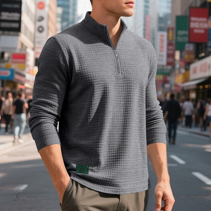 Waffle-Knit Quarter-Zip Pullover Sweater