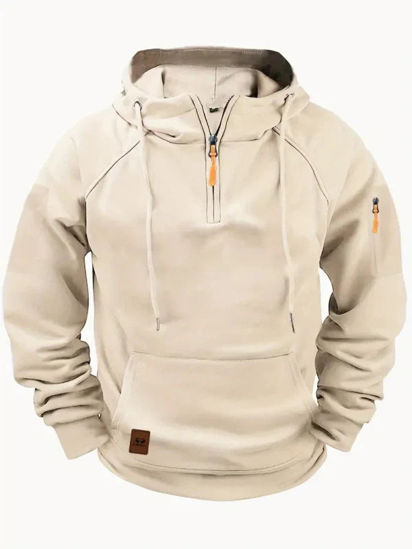 Beige Quarter Zip Pullover Hoodie