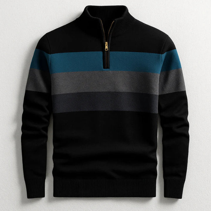 Black Chest-Stripe Quarter Zip Sweater front view