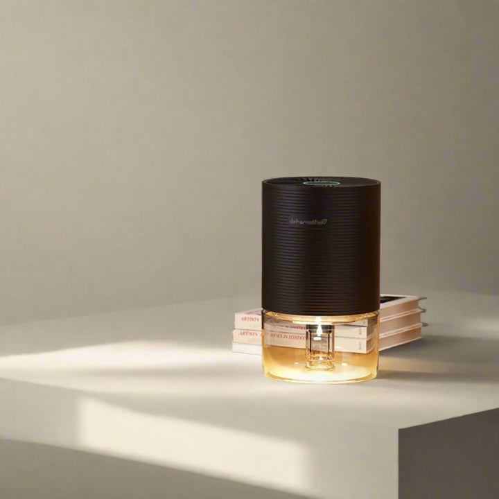 Black Quiet Mini Dehumidifier on shelf lifestyle