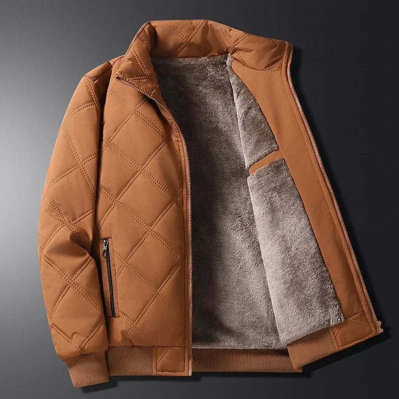 Brown Quilted Bomber Jacket open front lining view