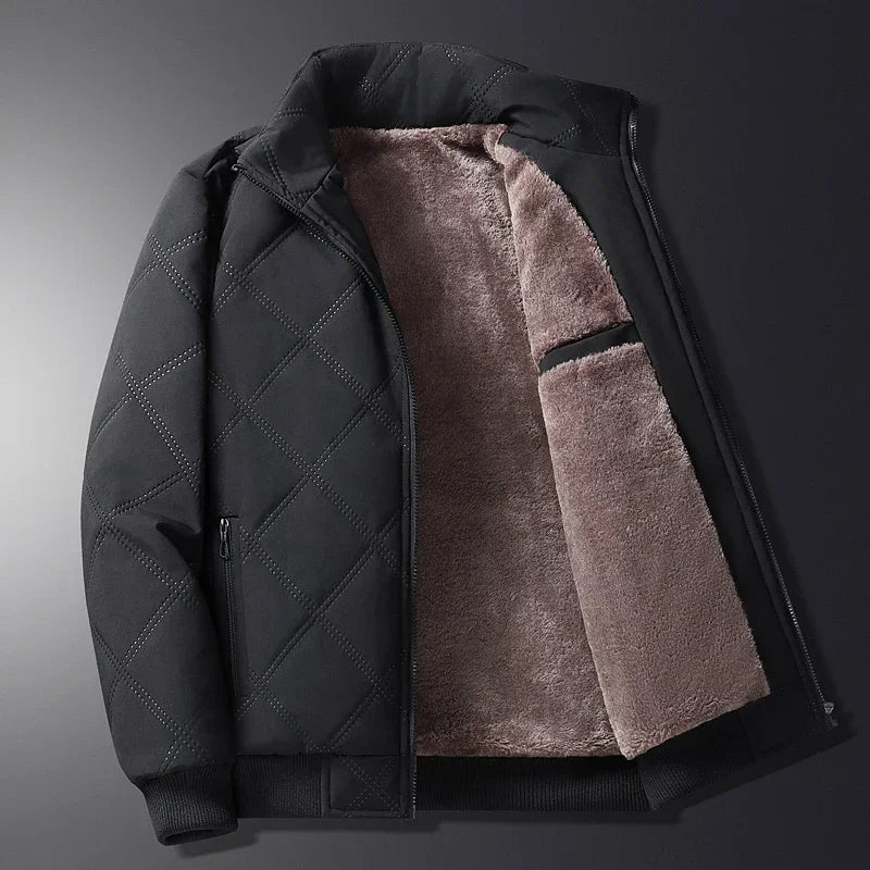 Black Quilted Bomber Jacket open front lining view