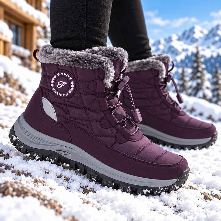 Grey Quilted Fleece-Lined Snow Boots front view