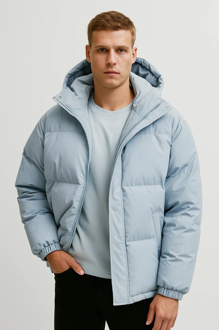 Light Blue Quilted Hooded Puffer Jacket
