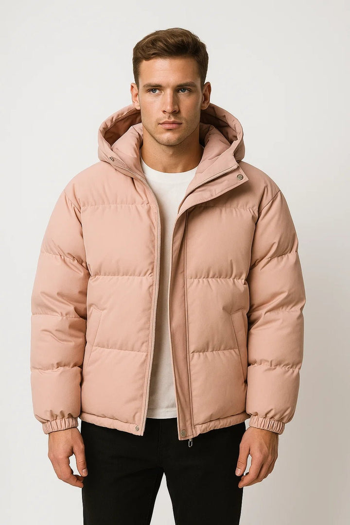 Light Pink Quilted Hooded Puffer Jacket