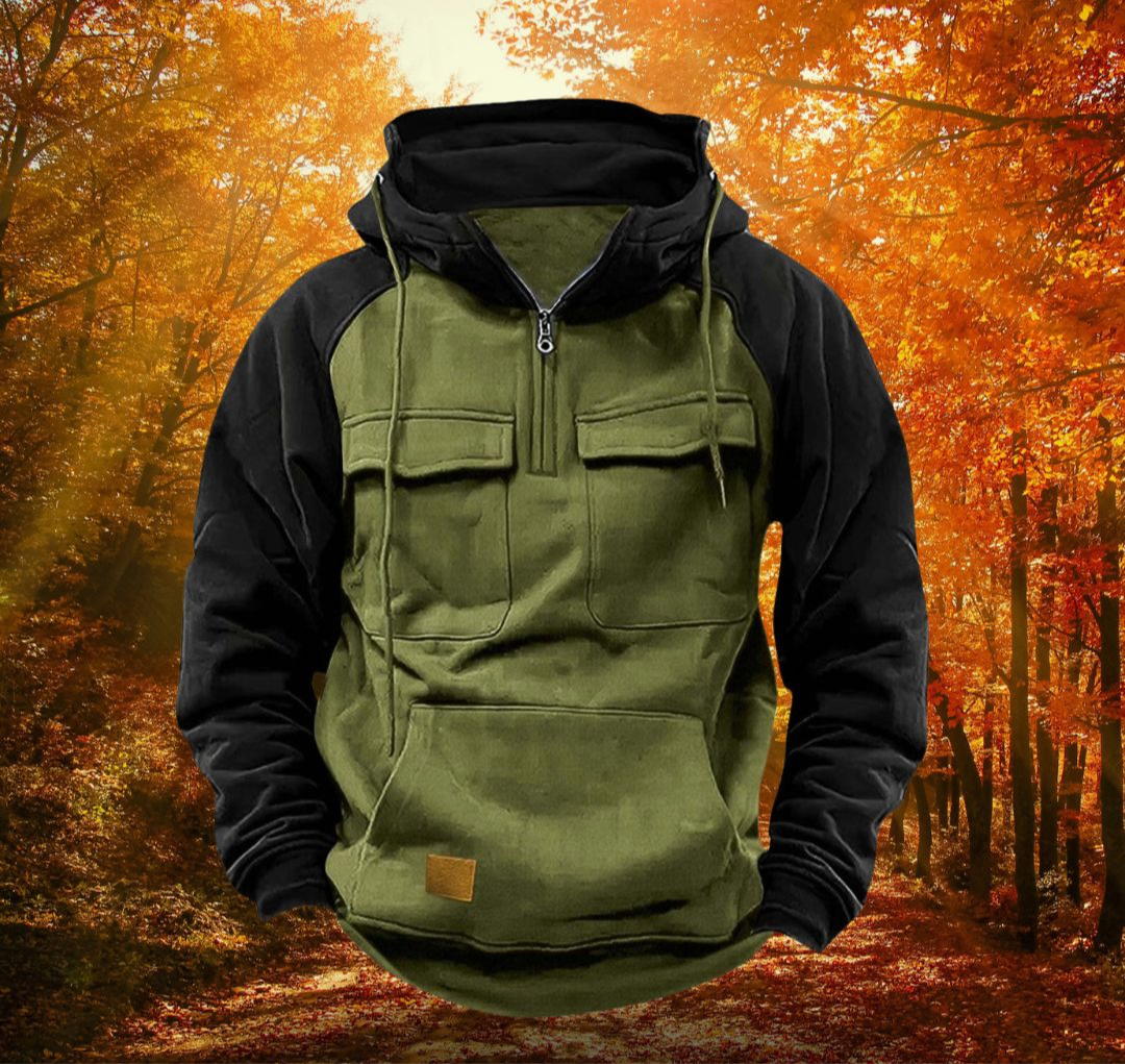 Green Raglan-Sleeve Quarter Zip Hoodie