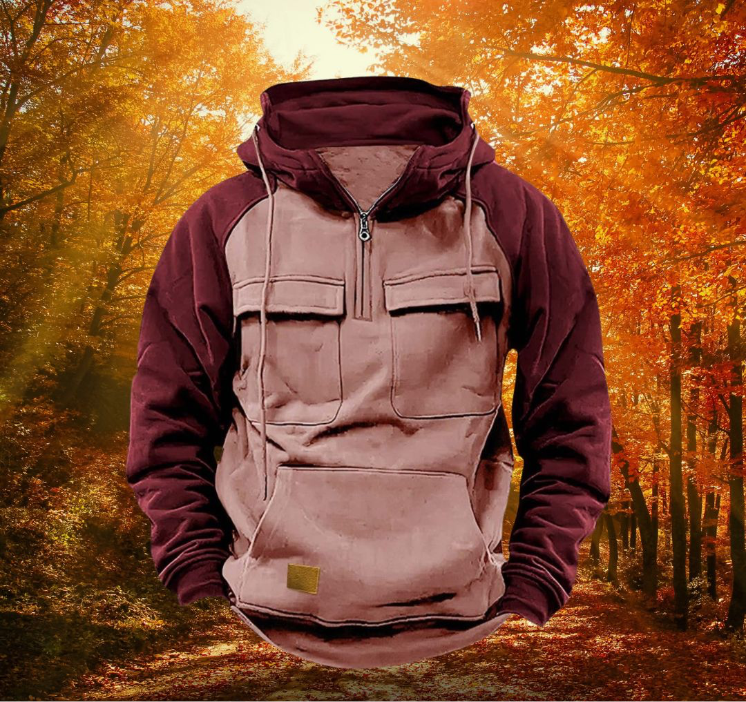 Pink Raglan-Sleeve Quarter Zip Hoodie