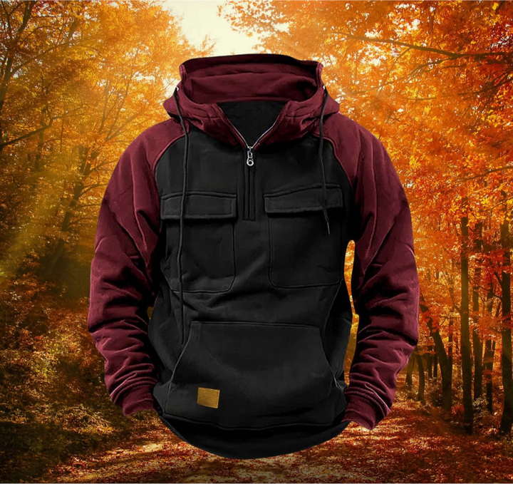 Black Raglan-Sleeve Quarter Zip Hoodie