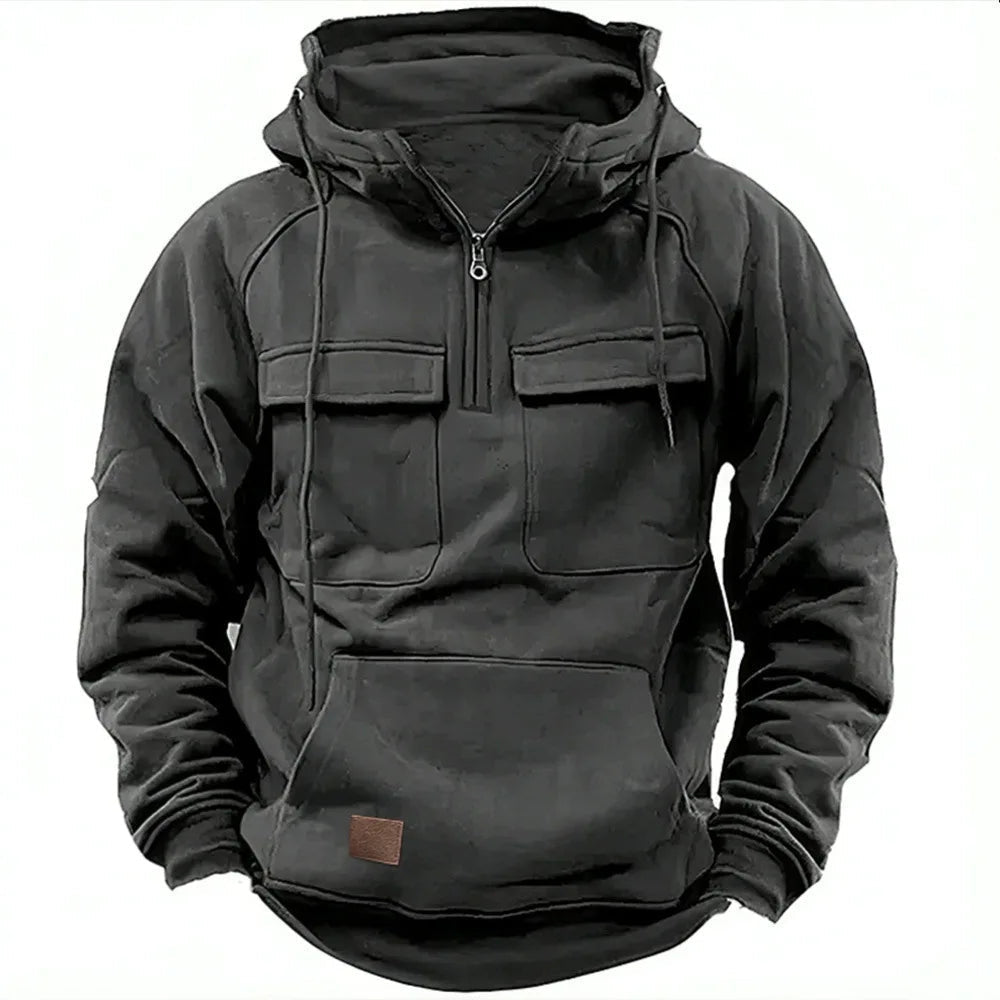 Gray Raglan-Sleeve Quarter Zip Hoodie