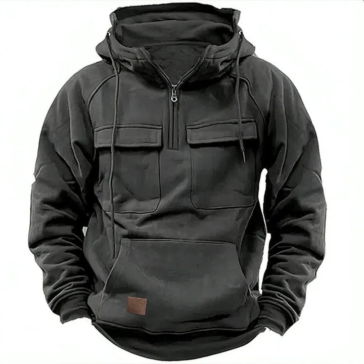 Gray Raglan-Sleeve Quarter Zip Hoodie