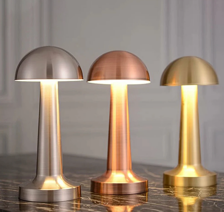 Rechargeable Cordless Mushroom Table Lamp in silver, rose gold and gold