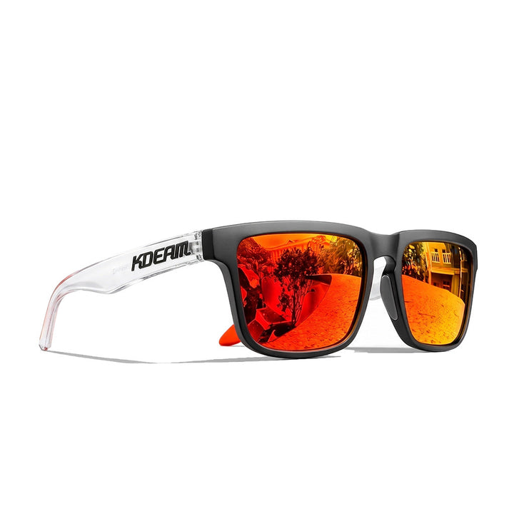 Red Wide-View Square Sport Sunglasses front view