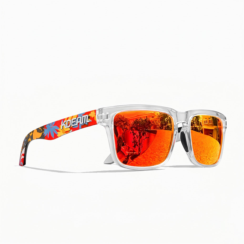 Red Wide-View Square Sport Sunglasses side view