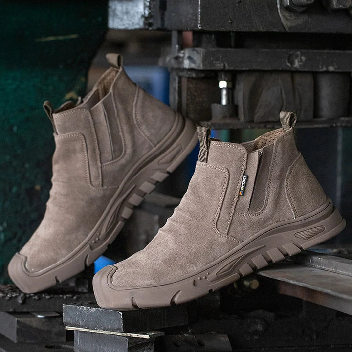 Reinforced-Toe Slip-On Work Boots elastic side panel detail