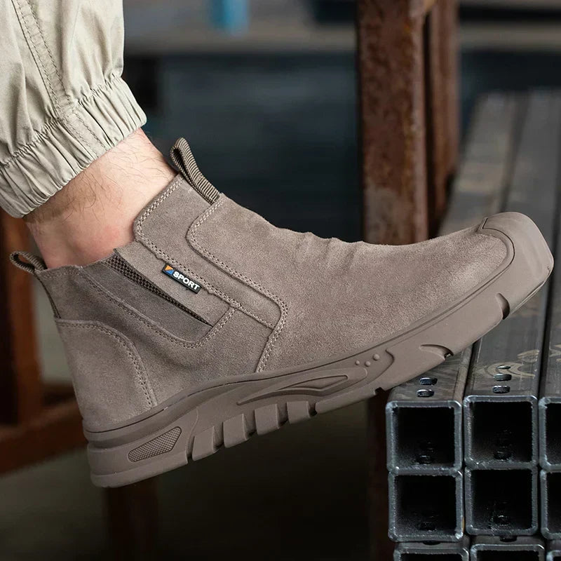 Reinforced-Toe Slip-On Work Boots rear pull tab detail