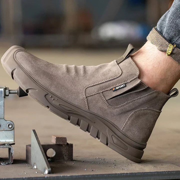 Reinforced-Toe Slip-On Work Boots reinforced toe cap detail