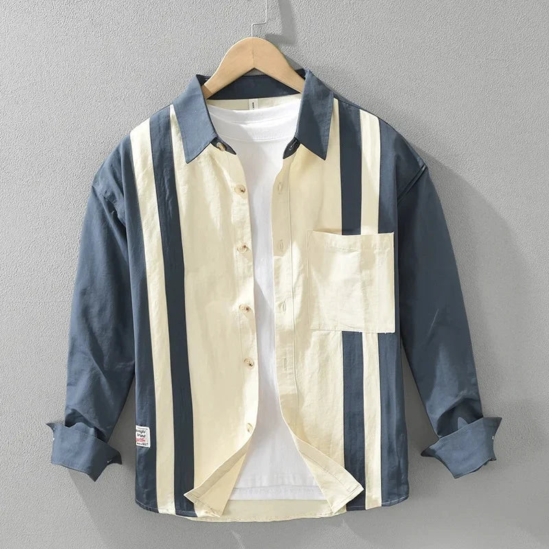 Blue Bold Stripe Button-Front Shirt on hanger front view