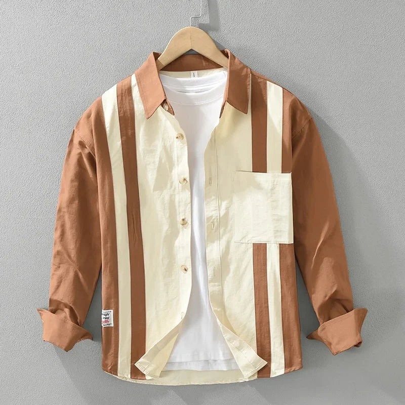 Orange Bold Stripe Button-Front Shirt on hanger front view