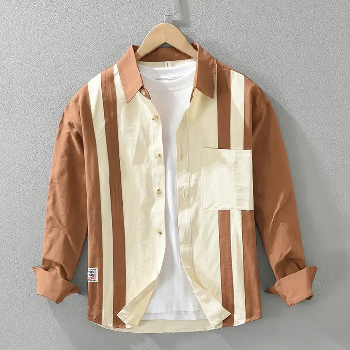 Orange Bold Stripe Button-Front Shirt on hanger front view