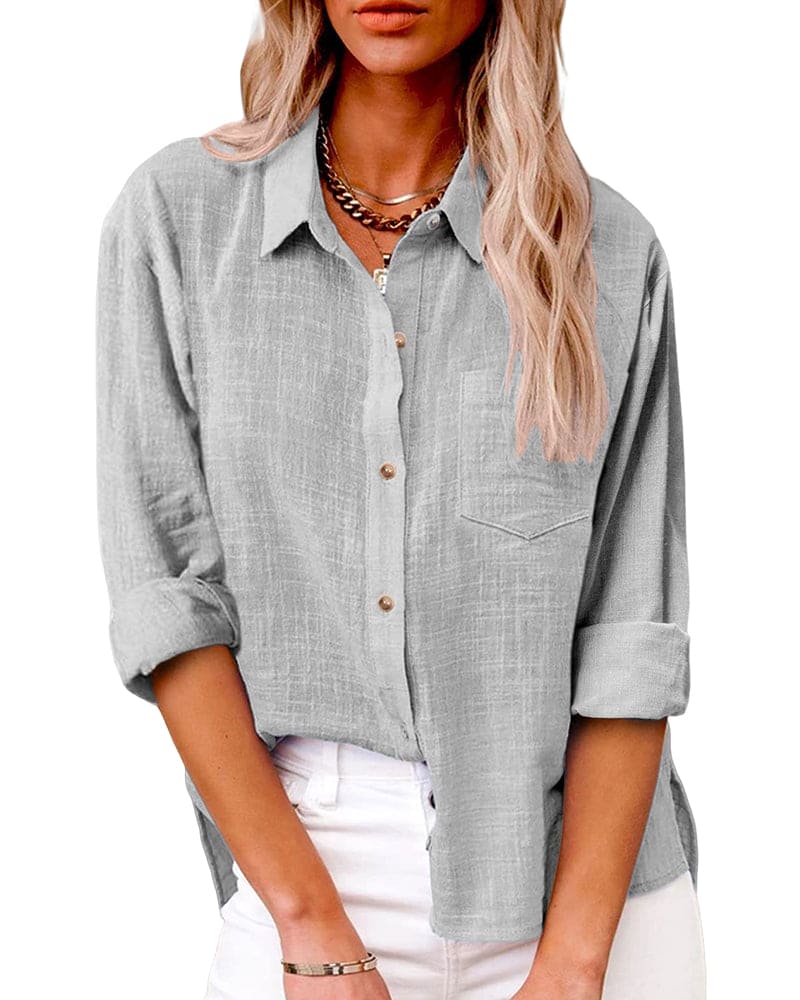 Gray Relaxed Button-Up Shirt worn front view