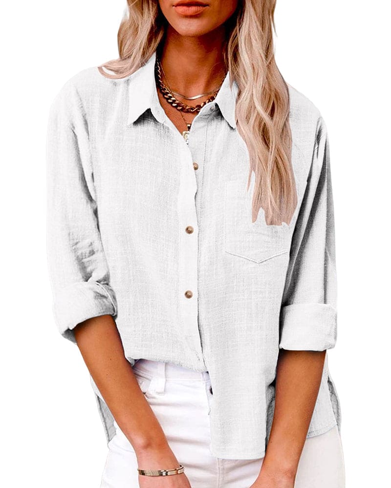 White Relaxed Button-Up Shirt worn front view