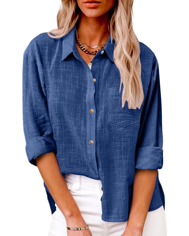 Blue Relaxed Button-Up Shirt worn front view