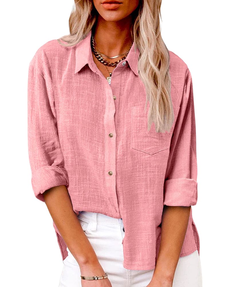 Pink Relaxed Button-Up Shirt worn front view